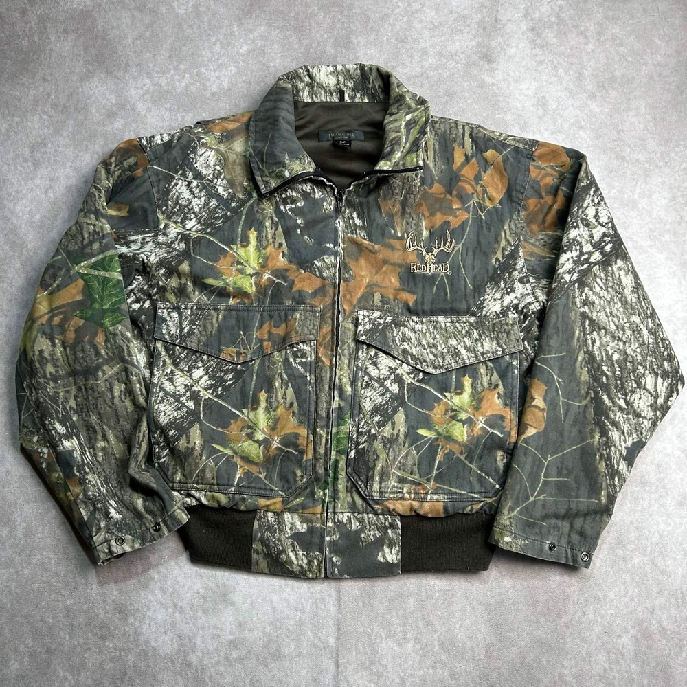 RedHead Mens Small Mossy Oak Camo Bomber Jacket Full Zip Hunting Cargo